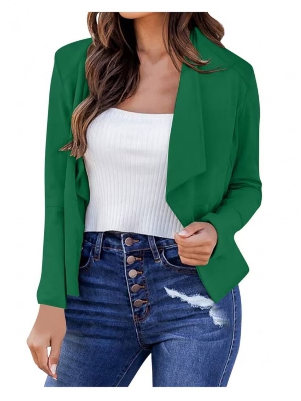 Philosophygreen drape-front open blazer.